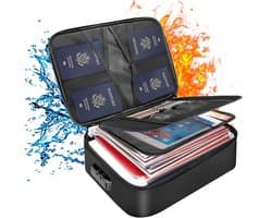 Document Tas met Slot - Brandwerf 3-laags Archiefopbergkoffer - met Waterdichte Rits - Documentenkluis Draagbare Reis- en Thuisorganizertas - voor Laptop, Documenten, Certificaten