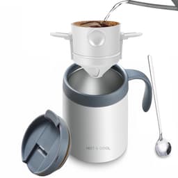 Draagbare Camping Koffiemachine 16oz - Inschenken Set / Koffiekit - Camping Koffiemachine / Reizen Koffie Set / Kamperen Koffiekit - Ideaal voor Outdoor & Vakantie Gebruik-wit — thumbnail 1