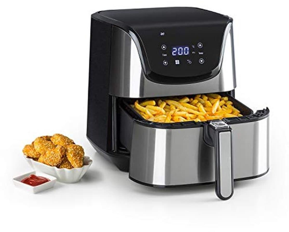 Zilverkleurige 5.4L heteluchtfriteuse met LCD-touchscreen en 8 programma's — afbeelding 1
