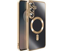 Avizar Hoes Geschikt voor Samsung Galaxy S25 FE MagSafe Zacht Schokbestendig met Chromen Rand, Goud — afbeelding 1