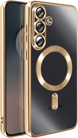 Avizar Hoes Geschikt voor Samsung Galaxy S25 FE MagSafe Zacht Schokbestendig met Chromen Rand, Goud — thumbnail 2