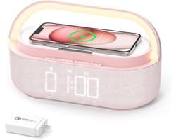 Bluetooth Speaker met Draadloze Oplader, FM-Radio en Dimbaar Nachtlampje