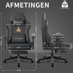 Homaxy Gaming stoel - Bureaustoel - Gamestoel - luxe imitatie suède Gamestoel - Gamestoel met Voetsteun - hoofdsteun en lendenkussen-3D armleuningen - Grijs — thumbnail 3