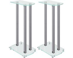 vidaXL - Luidsprekerstandaards - 2 - st - 3 - pijlers - gehard - glas - zilverkleurig