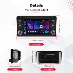 Boscer Android 15 Autoradio - Geschikt voor Audi A3, S3, RS3 (2003-2012) - 4+64GB - 7 inch HD IPS Touchscreen - Draadloze Apple CarPlay & Android Auto - GPS Navigatie - WIFI, Bluetooth, USB & MP5 - Microfoon & AHD Achteruitrijcamera - Nieuw — thumbnail 5