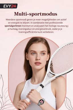 Evy24 Smartwatch Dames 35mm - AMOLED Horloge - Stappenteller - Slaapmonitor - Saturatiemeter - Bluetooth Bellen - Geschikt voor Android & iOS - Rosé — thumbnail 4