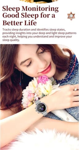 Knobbout Luxe Dames Smartwatch 1.27” met Kristallen – Bluetooth Bellen – HD Touchscreen – Hartslag, Bloeddruk & SpO₂ Monitoring – Vrouwelijke Gezondheidsfuncties – AI spraakassistent– IP68 Waterdicht – Rosé goud stalen horlogeband — thumbnail 9