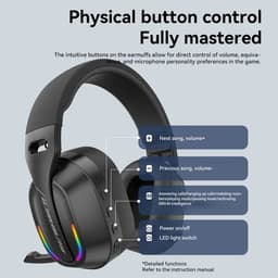 Ntech - Gaming Headset met Microfoon en RGB Light Zwart - koptelefoon draadloos - Draadloze Game Headset 2.4GHz, USB C Geschikt voor PS4, PS5, Xbox One, Xbox Series, PC en Nintendo Switch 2 - Bluetooth Gaming Headsets — thumbnail 8