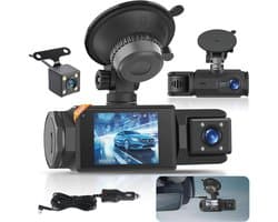 1080P WiFi Dashcam - Drie Lenzen - Driekanaals Dashcam voor en Achter, Geschikt voor Gebruik Binnenshuis - Parkeermodus - Nachtzicht - Auto camera - Dashcam voor Auto - Ondersteunt Loopopname, Nachtzicht, 150° Groothoeklens en Bewegingsdetectie
