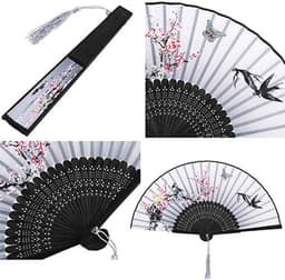 4 Stuks Handvouwventilatoren - Zijde en Bamboe, Chinese Stijl, Geschikt voor Decoratie en Geschenken — thumbnail 4