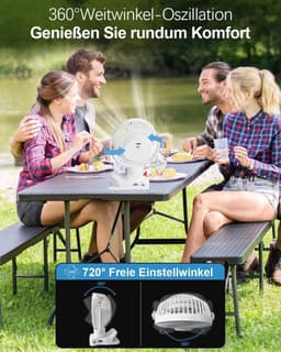 Draagbare 360° Oscillatie Clipventilator met Afstandsbediening - USB Tafelventilator met 10.000 mAh Accu en 4 Snelheden — thumbnail 3