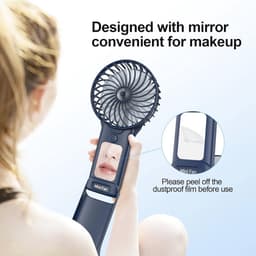 Draagbare USB Mini Ventilator met Spiegel - Stil, 4 Snelheden, 2000mAh, Perfect voor Thuis en Reizen — thumbnail 4