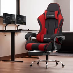GTPLAYER Gamingstoel 135° verstelbaar, ergonomisch, met uitschuifbare voetsteun - Rood stof — thumbnail 2