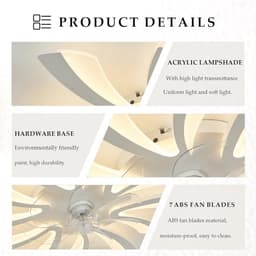 Dimbare Stille Plafondventilator met Verlichting 78cm - Moderne Decoratieve Ventilator voor Woonkamer en Slaapkamer — thumbnail 4