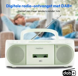 MEDION DRX-1 Plus Boombox (draagbare DAB+ & FM-radio, Bluetooth, cd-speler, MP3, cassette, hoofdtelefoonaansluiting, stereo, AUX, netstroom & batterijen) groen — thumbnail 2