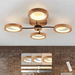 Moderne Dimbare LED Plafondlamp Ø74cm met Afstandsbediening en Houten Ringen — thumbnail 5