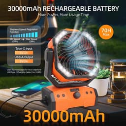Draagbare Campingventilator - 30.000 mAh, Oplaadbaar met Afstandsbediening en LED Licht - Ideaal voor Buiten, Reizen en Thuisgebruik — thumbnail 5