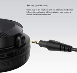 Uitschuifbare audio kabel met 3,5 mm en 6,3 mm plug voor DJ hoofdtelefoon - Kwaliteitsvolle vervangende kabel geschikt voor Pioneer HDJ-CUE1, HDJ-CUE1BT, HDJ-X5, HDJ-X7, HDJ-S7 - Lange en stevige audio verbinding. — thumbnail 4