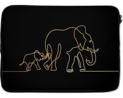 Laptophoes 14 inch - Olifant - Goud - Zwart - Minimalisme - Laptop sleeve - Binnenmaat 33x23 cm - Zwarte achterkant