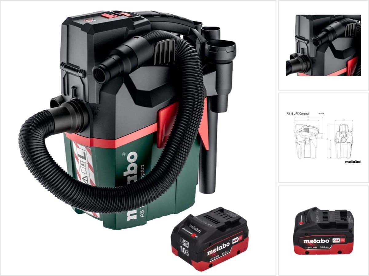 Metabo AS 18 L PC Compact accustofzuiger 18 V 6 l IPX4 stofklasse L nat en droog + 1x accu 10,0 Ah - zonder oplader — afbeelding 1
