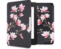 kwmobile e-reader hoesje geschikt voor Amazon Kindle Paperwhite hoes - E reader flip case met magnetische sluiting - Ereader cover - Magnolia design in poederroze / wit / zwart