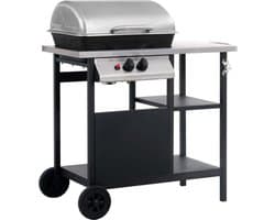 vidaXL Gasbarbecue met 3-laags zijtafel zwart en zilverkleurig