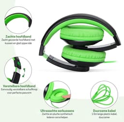 StayPowered Kinderkoptelefoon - Perfect Geluid & Ultiem Comfort - Verstelbaar - HD Microfoon - Kraakhelder Stereo - Zachte Oorkussens - Duurzame Kabel - 3.5mm Jack - Zwart/Groen - Levering Sneller dan Aangegeven! — thumbnail 4