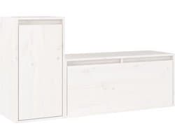 vidaXL Tv-meubelen set van massief grenenhout, wit Klassieke Televisie Kast - Houten Tv Stand - Grenoble Hout - Wandmontage - Wit