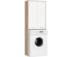 Badkamerkast voor Wasmachine FIN / Hoge Wasmachinekast met 2 Deuren / AKORD Furniture Factory / Sonoma Eik - Wit / 64 x 180 x 30 cm