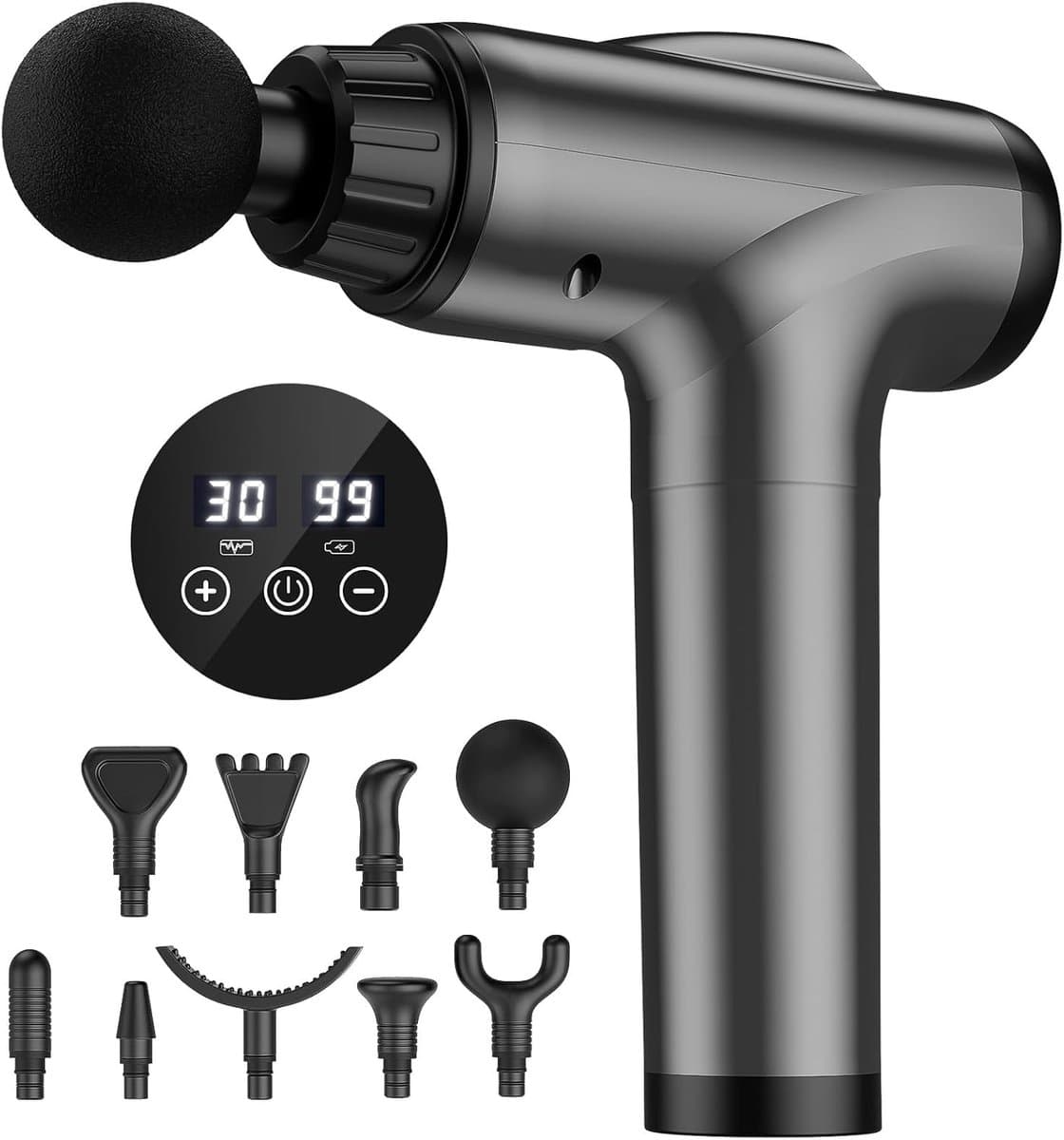 Diep Weefsel Massagepistool - Handheld Percussie Massage voor Spierpijn en Atleten - 30 Snelheden - Grijs — afbeelding 1