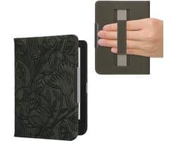 kwmobile e-reader hoesje geschikt voor Kobo Clara BW / Colour hoes - E reader flip case met magneetsluiting - Ereader cover - Bloemen in reliëf design in groen