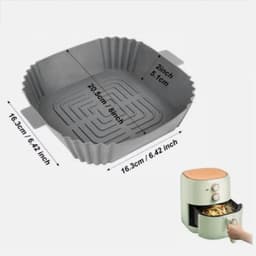2 x Airfryer bakplaat - Dubbele uittrekmand - 16,3*16,3 cm - Grijs - Siliconen hittebestendige mal met handgrepen aan beide zijden — thumbnail 12