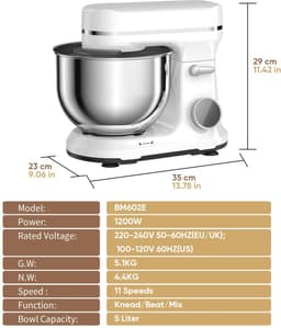 Keukenmixer - Keukenmachine - Foodprocessor - Keukenrobot - 1200W - OLED Touchscreen – 11 Snelheden – 5L RVS Mengkom – Elektrische Foodmixer - Rood — thumbnail 5