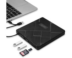 Serve 4in1 Externe CD/DVD Speler & Brander voor PC, Laptop & Mac iOS - Plug & Play met SD & Micro SD Kaartsleuf & USB Hub