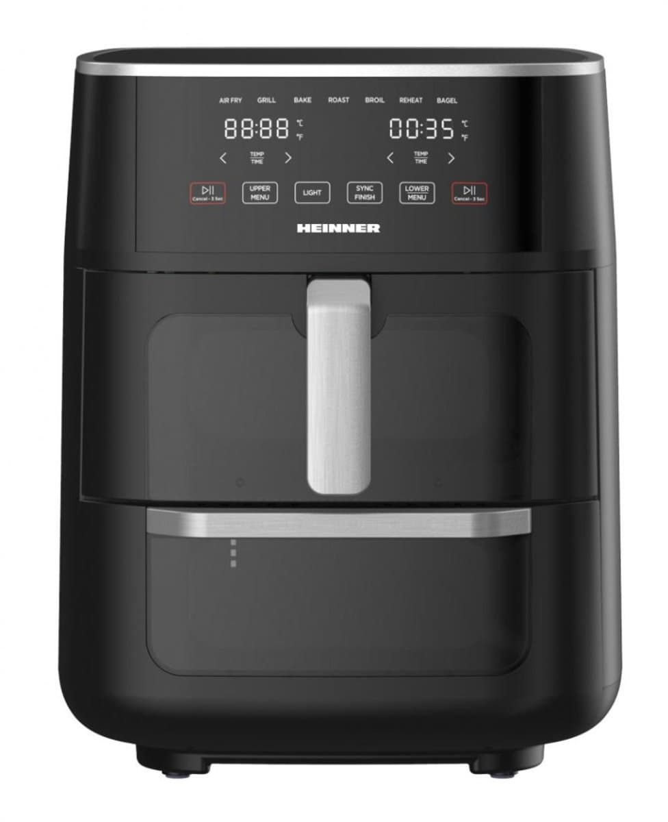 Heinner Dubbele Heteluchtfriteuse – 1500–1850W – 11L Totale Capaciteit – 6L + 5L – Airfryer Oven – Digitaal Display – Touchbediening – 10 Programma’s – Sync Cook & Sync Finish – Zwart — afbeelding 1