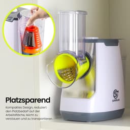 Elektrische groentesnijder - Roestvrij staal - 5-in-1 met Verwisselbare Trommelmessen - Voor Snijden en Raspen in de Keuken — thumbnail 4