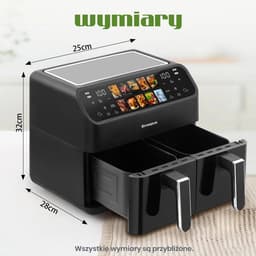 Dubbele Airfryer 10L - 2200W - Dual Zone Heteluchtfriteuse - Touchscreen - 10 Voorgeprogrammeerde Programma's - Kijkvenster - Zwart/RVS — thumbnail 4
