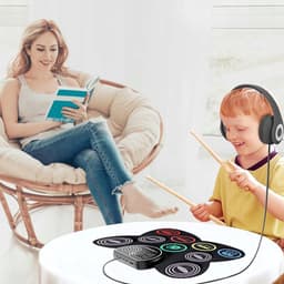 Elektrisch Drumstel - Digitaal Drumstel - Muziek Speelgoed - Kinder Drumstel - met 9 Drumpads - Inclusief Drumsticks & Voetpedalen & Speaker - Oplaadbaar - 3,5mm - Voor Kinderen en Volwassenen - Beginners — thumbnail 3