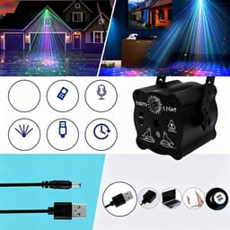 LED-laserprojector - Discolamp - Met lichteffecten - 60 patronen - Sfeerverlichting voor het podium - Oplaadbare laserlamp - Geschikt voor binnen- en buitengebruik - USB-voeding - Zwart — thumbnail 2