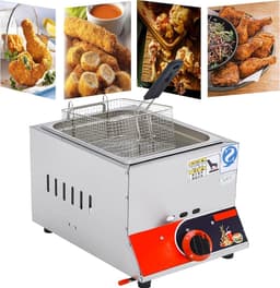Gasfriteuse Dubbele Mand - Professioneel Frituurapparaat - Restaurant Keuken - Instelbaar Vermogen - 11 Liter Capaciteit - Zilverkleurig — thumbnail 1