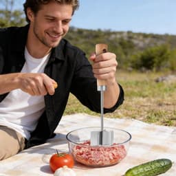 Hamburger Gehakt Hakker - Groentehakker Vleesmolen - Maaltijdvoorbereiding Thuis - Roestvrij Staal Anti-aanbak - 28 cm - Zilver — thumbnail 4
