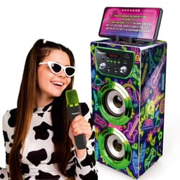 Trendix - Neon World Karaoke Speaker - Karaoke Set met 2 Draadloze Microfoons & LED Discobal — thumbnail 1