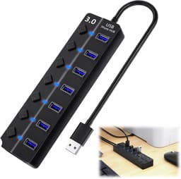 USB Hub - Verlenger Poorten - Apparaten Verbinden - 7 Poorten - 5 Gbps - Zwart — thumbnail 3