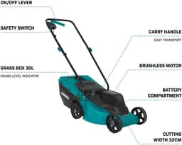 Accu Grasmaaier - Draadloze Maaier - Gazon Onderhoud - Borstelloze Motor - 32 cm Maaibreedte - Zwart — thumbnail 4