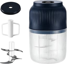 Elektrische Knoflookhacker - Draadloze Mini Hakmolen USB Oplaadbaar - Compacte Keukenmachine met 6 Mesjes voor Ui, Gember, Noten en Babyvoeding - Blauw — thumbnail 1