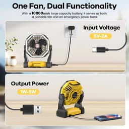Camping ventilator oplaadbaar – 10000 mAh – Met LED licht – 4 snelheden – USB-C powerbank — thumbnail 2
