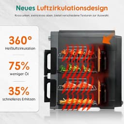 Heteluchtfriteuse Dubbel - XL Airfryer - Gelijkmatig Koken - Twee Kamers - 10 Liter - Donkergrijs — thumbnail 2