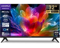 Koorui Standaard TV - LED HD - 32 inch/81 cm - Hotelmodus - HDMI x3, USB x2, CI+ - Tripple Tuner DVB-T/T2/S/S2/C - Frameless Design - Geassembleerd in Nederland - K32Q1H-E