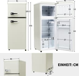 Sweiko 2-deurs Koelkast - Totaal volume 92 liter - Vriesvolume 28 liter - 116 kWh/jaar - -27°C ∽ 13°C - Melkwit - Energieklasse D — thumbnail 3