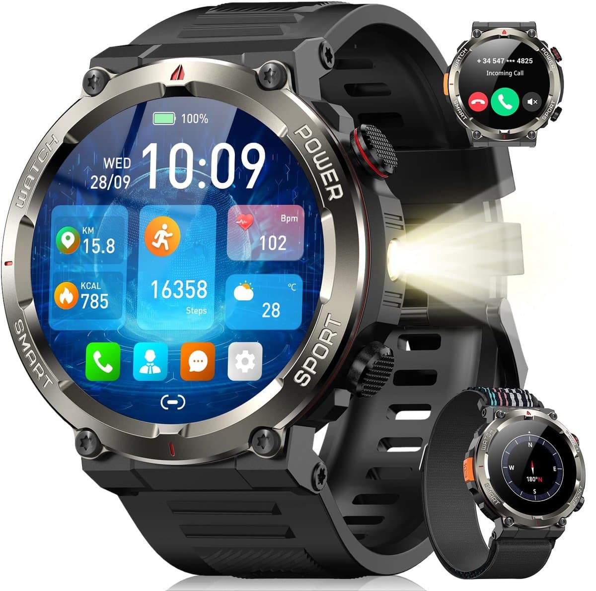 Blackview horloge heren - sporthorloge - smartwatches - outdoor smartwatch - horloge - polshorloges dames - W50Pro - Bluetooth -rugged army smartwatch- sport horloge - IP68 waterdicht- belfunctie - zaklamp - iOS & Android - zwart — afbeelding 1